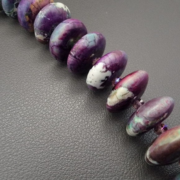 Earthy Artisan Statement Necklace– Enhanced Natural Stone Rondelles– - Picture 5 of 6